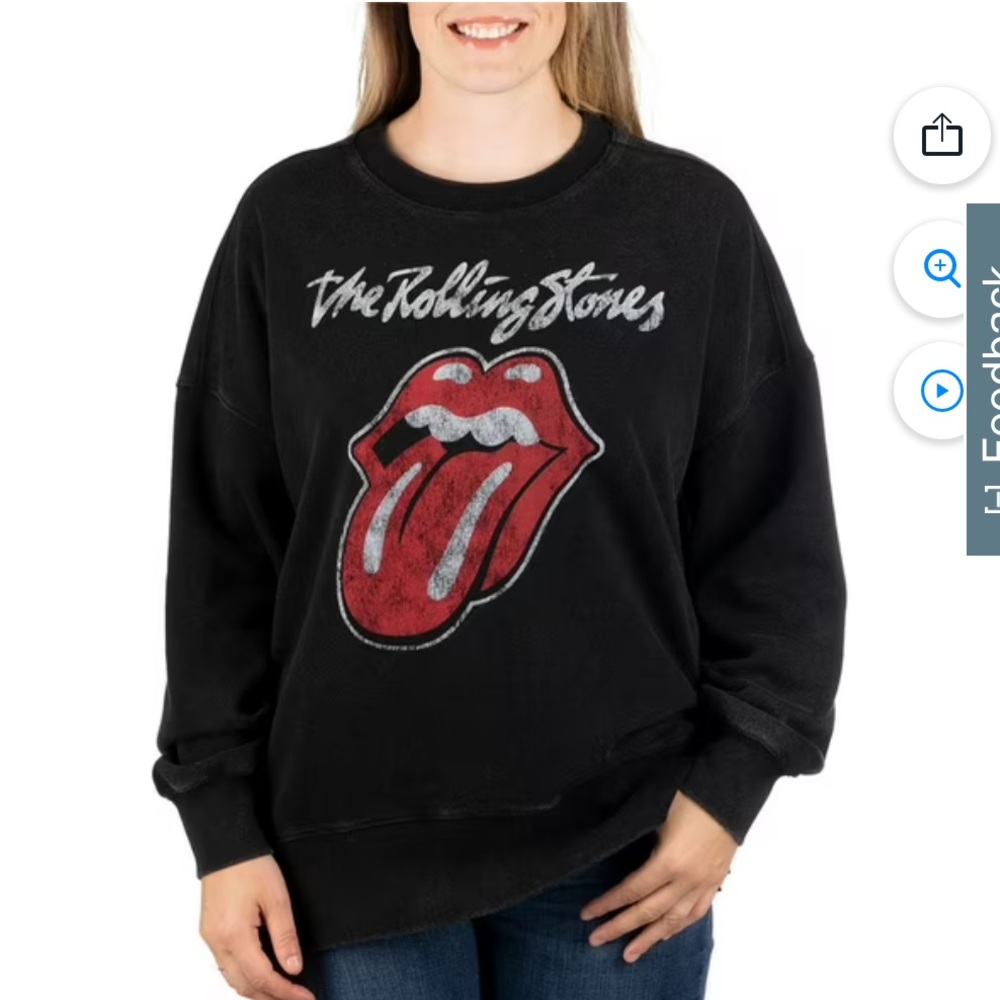 Rolling Stones Oversized Band Sweatshirt with Hot Lips Graphic